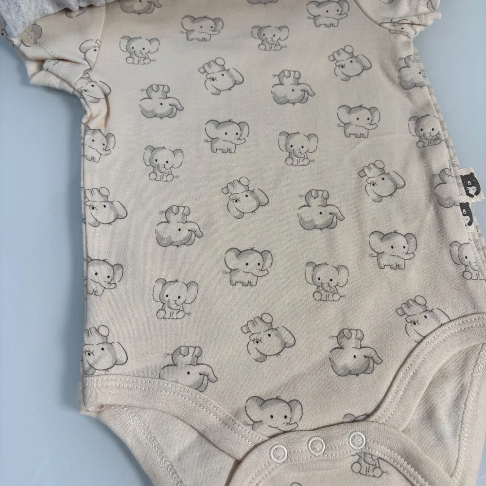 Rabbit + Bear Kids 6-9M Gray Elephant Organic Cotton Bodysuit Set 3PK New NWT